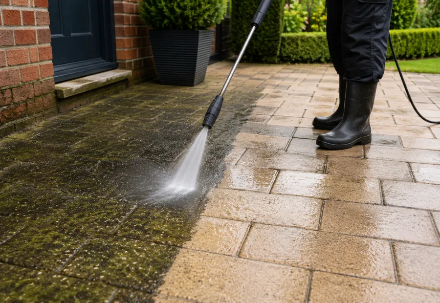 Driveway and patio cleaning service illustration