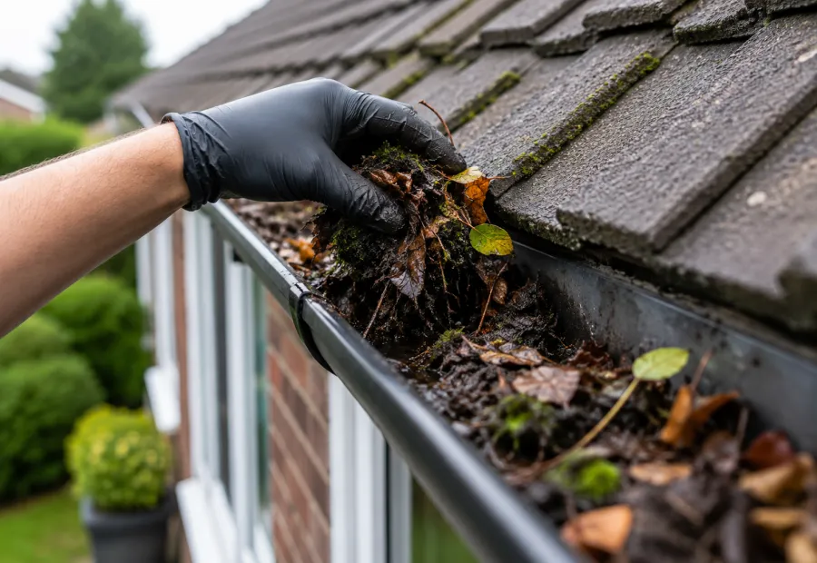 Gutter clearing service illustration